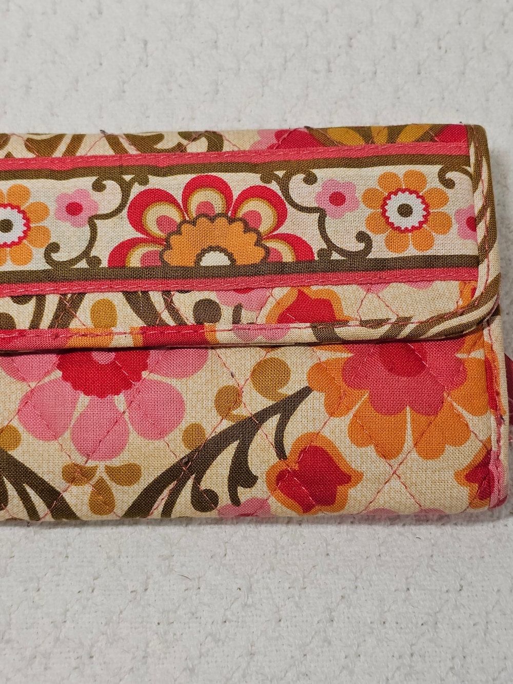 Vera Bradley Floral Quilted Wallet in Pink, Orange, Brown and Cream